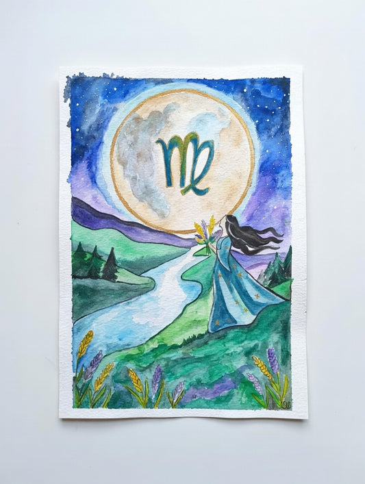 Aquarelle "L'Éveil de la Vierge" – Collection Zodiaque