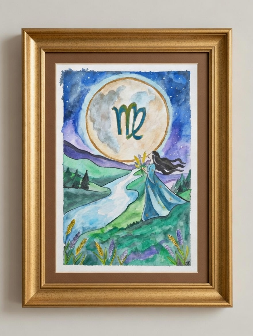Aquarelle "L'Éveil de la Vierge" – Collection Zodiaque